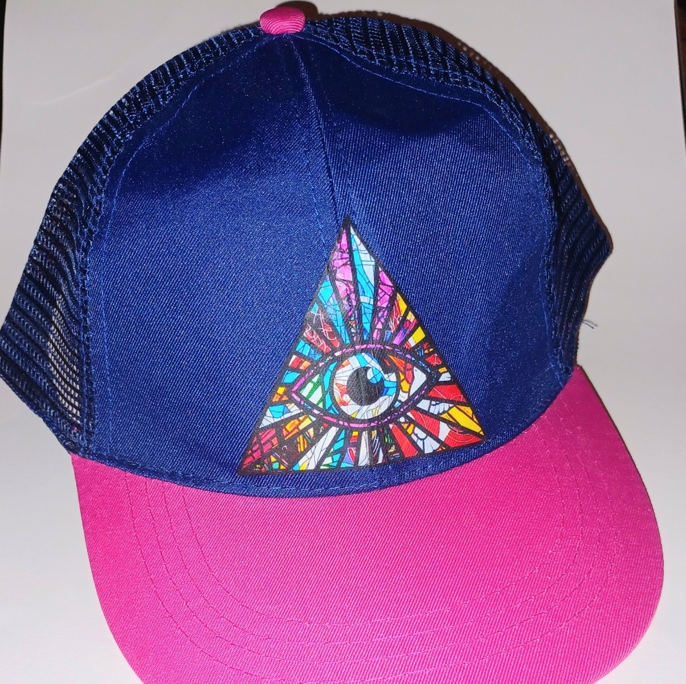 Third Eye Stained Glass Triangle Trucker Hat NEW